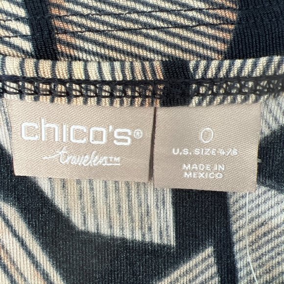Chico's Tunic NWT Long Sleeve Crew Neck Geometric Pullover Black & Tan Size 0 - Picture 6 of 8